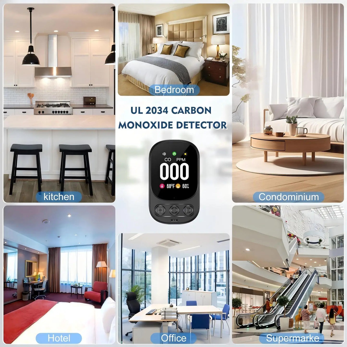 Carbon Monoxide Detectors Plug in, 3-in-1 CO Detector with Temp/Hum Sensor, Portable Travel Carbon Monoxide Alarm with 85dB Alarm, Real-Time CO Monitor Easy to Read & Install (Black-1 Pack)