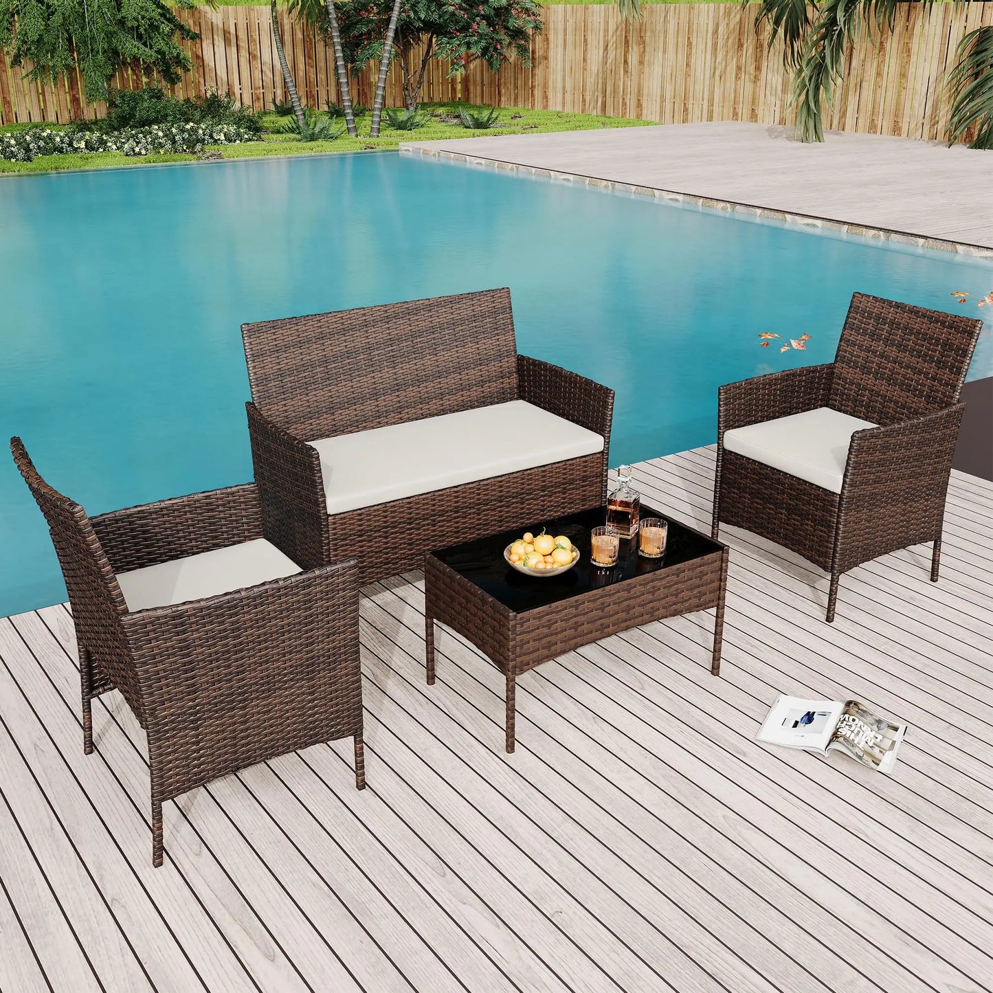 HiMISS Outdoor Rattan Patio Furniture Set With Cushioned Sofa