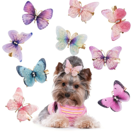 Metal Rhinestone Butterfly Hair Clips for Cats and Small Dogs