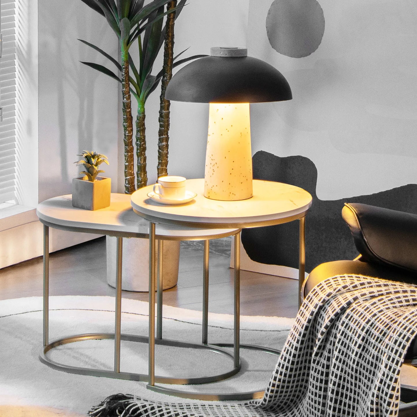 HOMASIS Nesting Marble Coffee Table Set For Modern Living Room