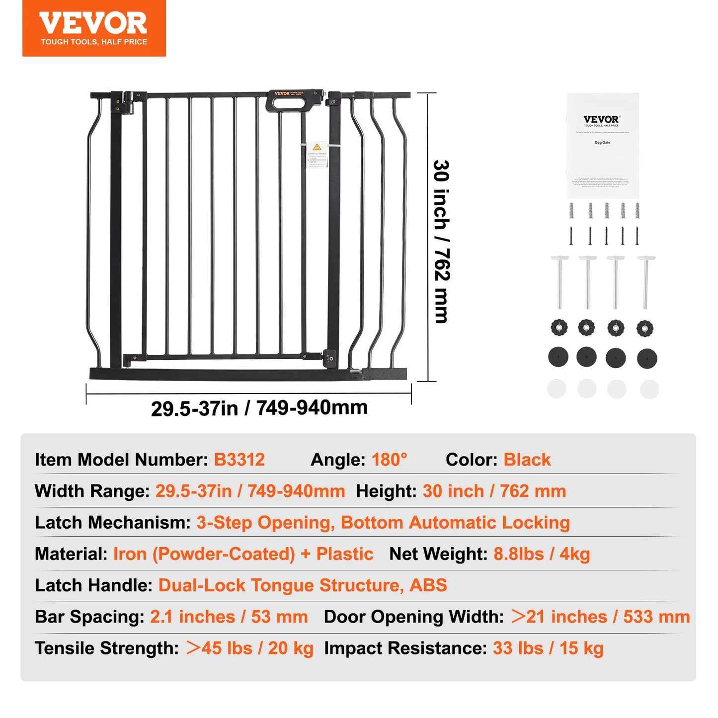SucceBuy Stainless Steel Baby Gate Pressure Mount With Walk Thru
