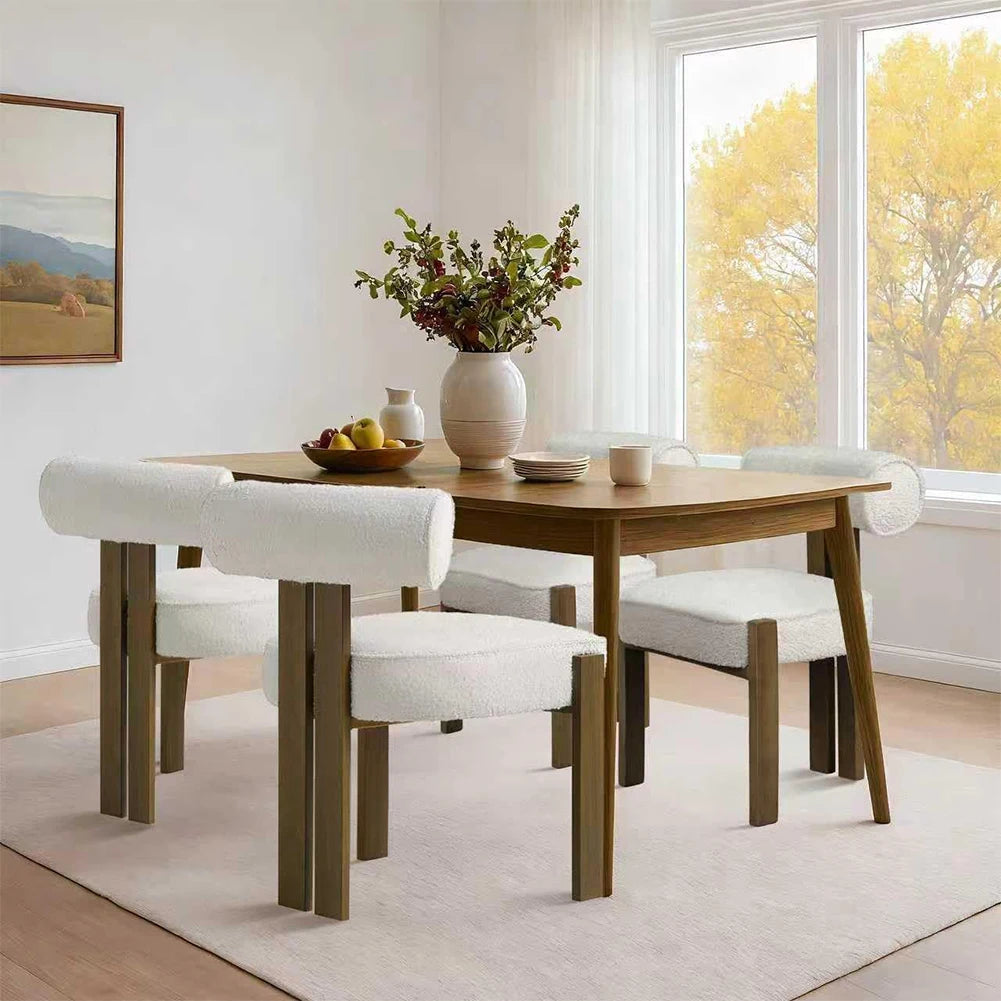 HiMISS Modern Boucle Dining Chairs With Ergonomic Curved Wooden Frame