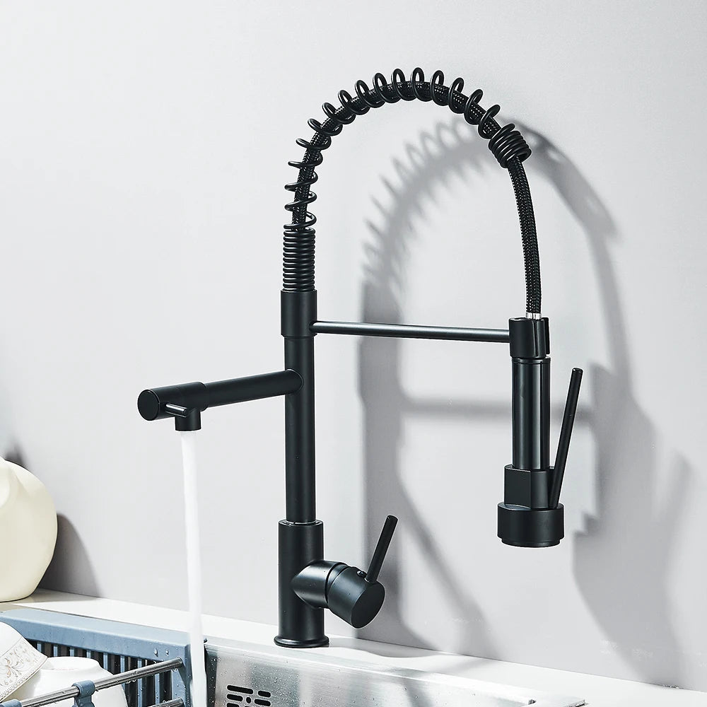 Rozin Black and Rose Golden Spring Pull Down Kitchen Sink Faucet  Hot & Cold Water Mixer Crane Tap with Dual Spout Deck Mounted
