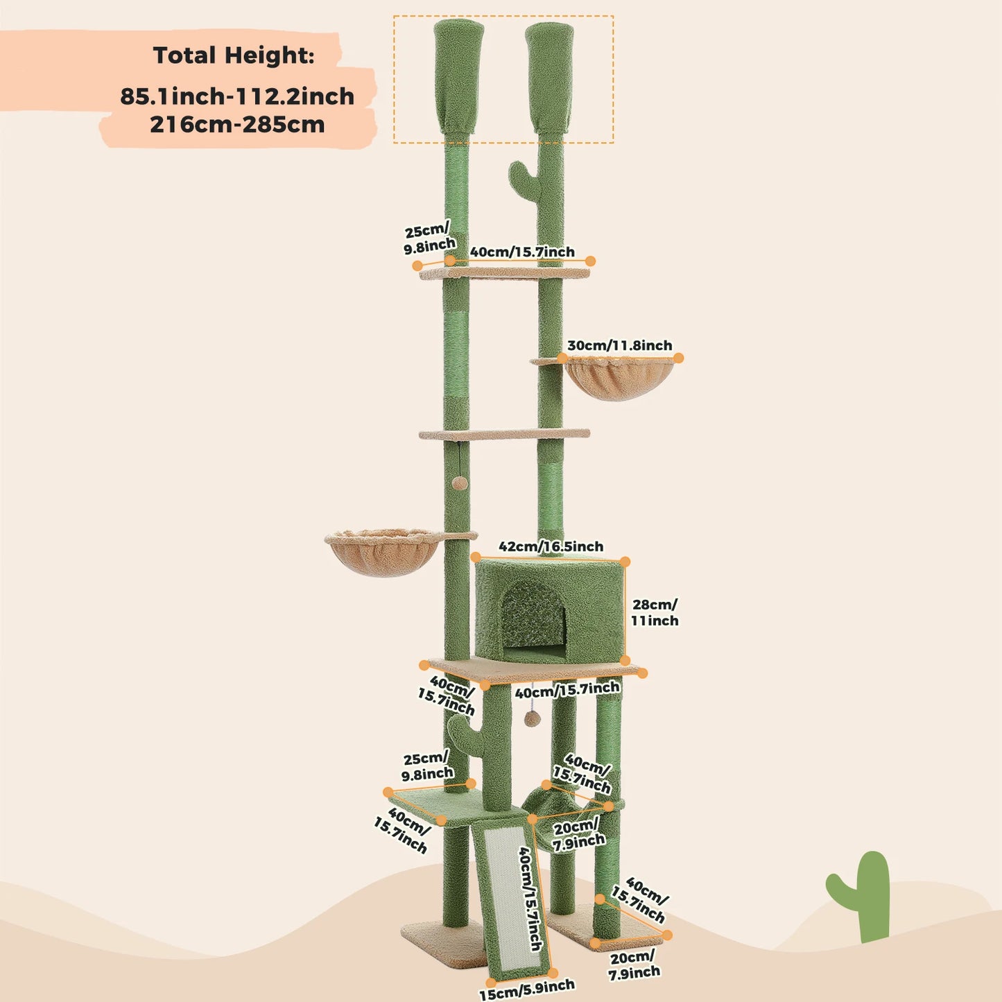 Pequlti Comfortable Cat Tower With Hammock And Sisal Scratching Posts