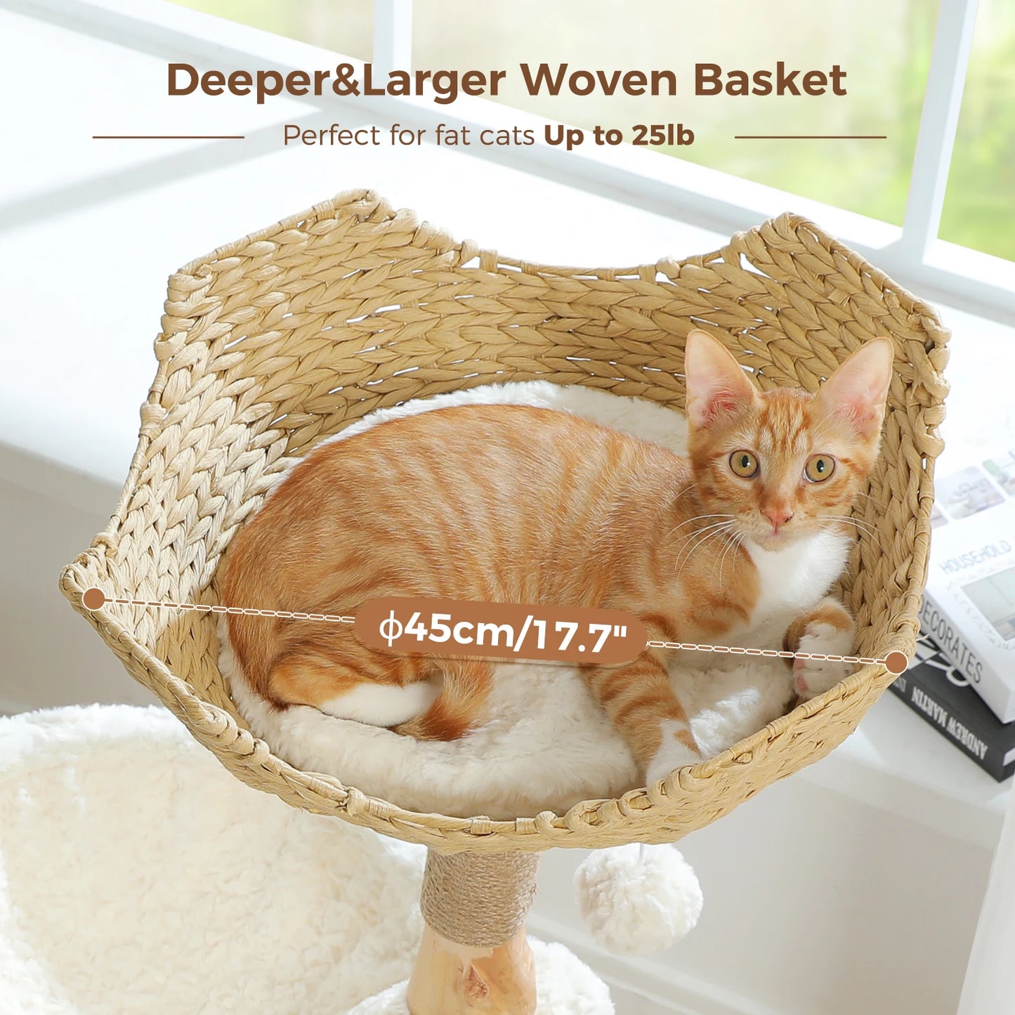 PAWZ Road Modern Wooden Cat Tree Tower With Wicker Basket