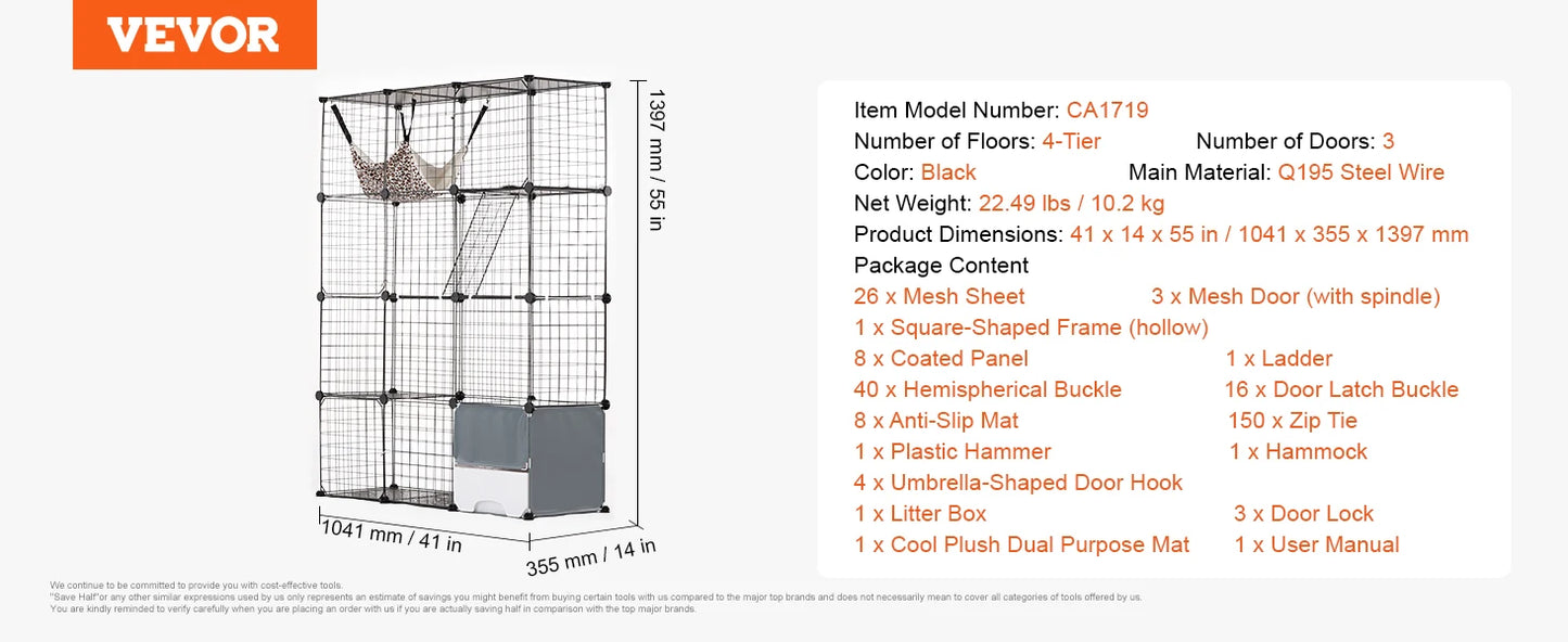 SucceBuy Multi Tier Stainless Steel Cat Villa Detachable Wire Cage With Ramp