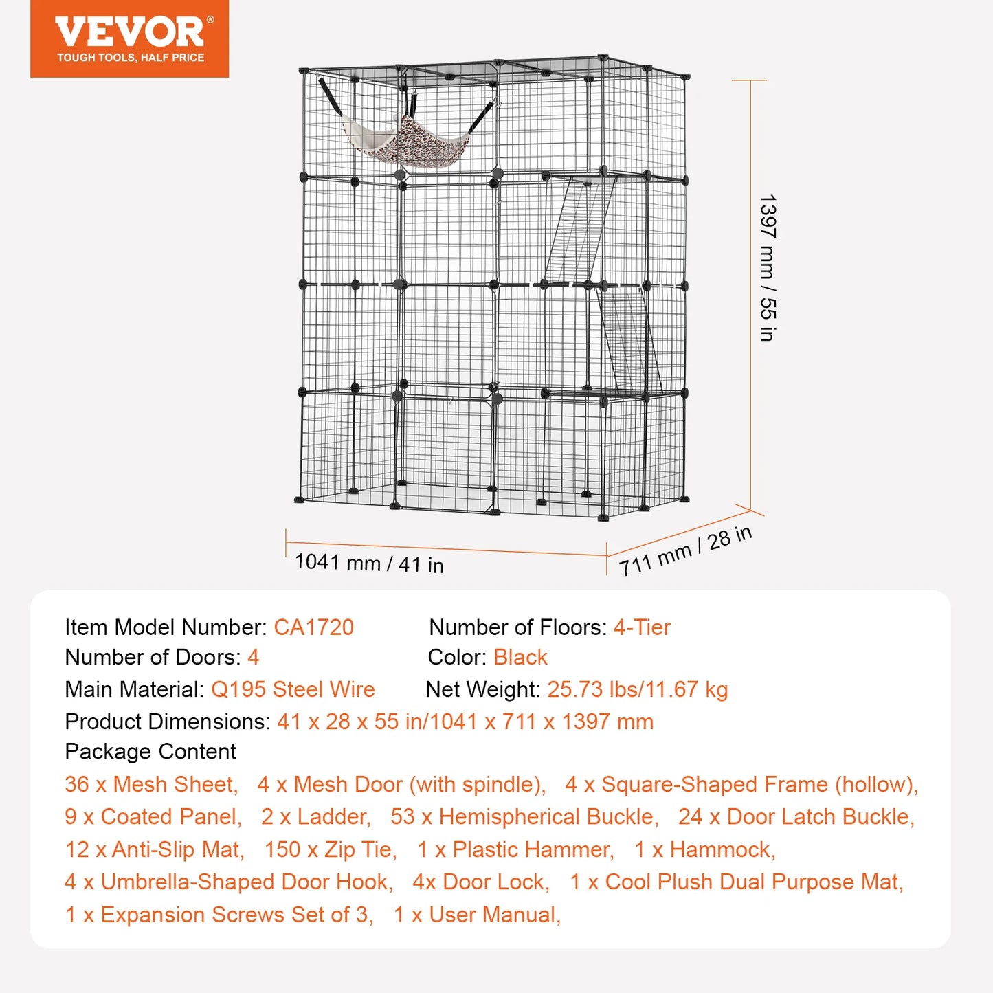 SucceBuy Multi Tier Stainless Steel Cat Villa Detachable Wire Cage With Ramp