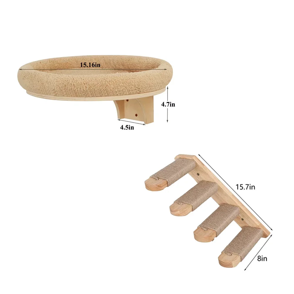 Solid Wood Wall Mounted Cat Climbing Ladder And Scratching Post