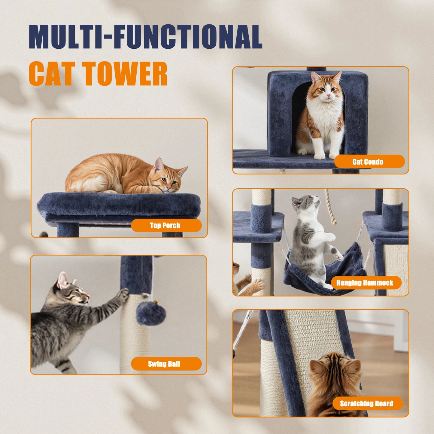 JHK Multi Tier Cat Tree With Sisal Posts For Indoor Cats