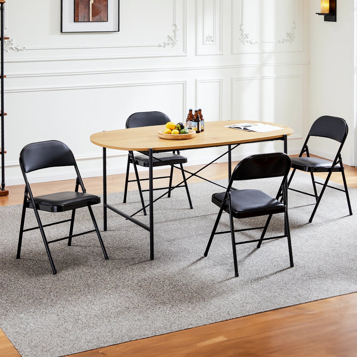 JHK Leather Padded Folding Chairs 4 Pack Sturdy Metal Frame