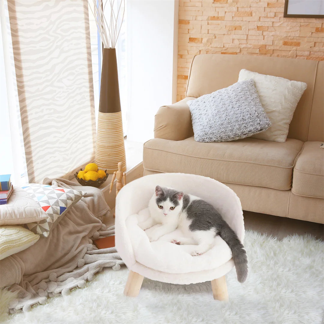 BINGOPAW Luxury Plush Cat Bed Nesting Chair With Wooden Legs