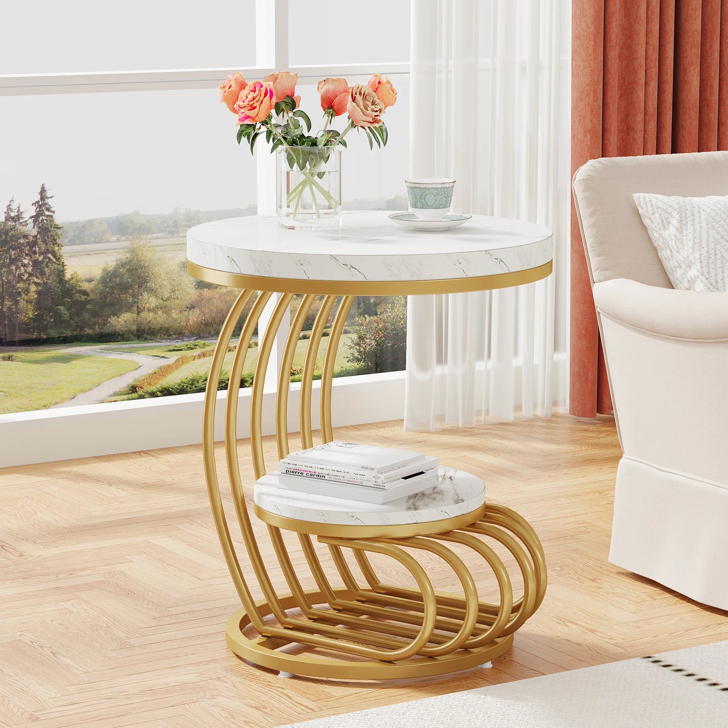 Tribesigns Modern Two Tier Faux Marble Bedside Table With Storage