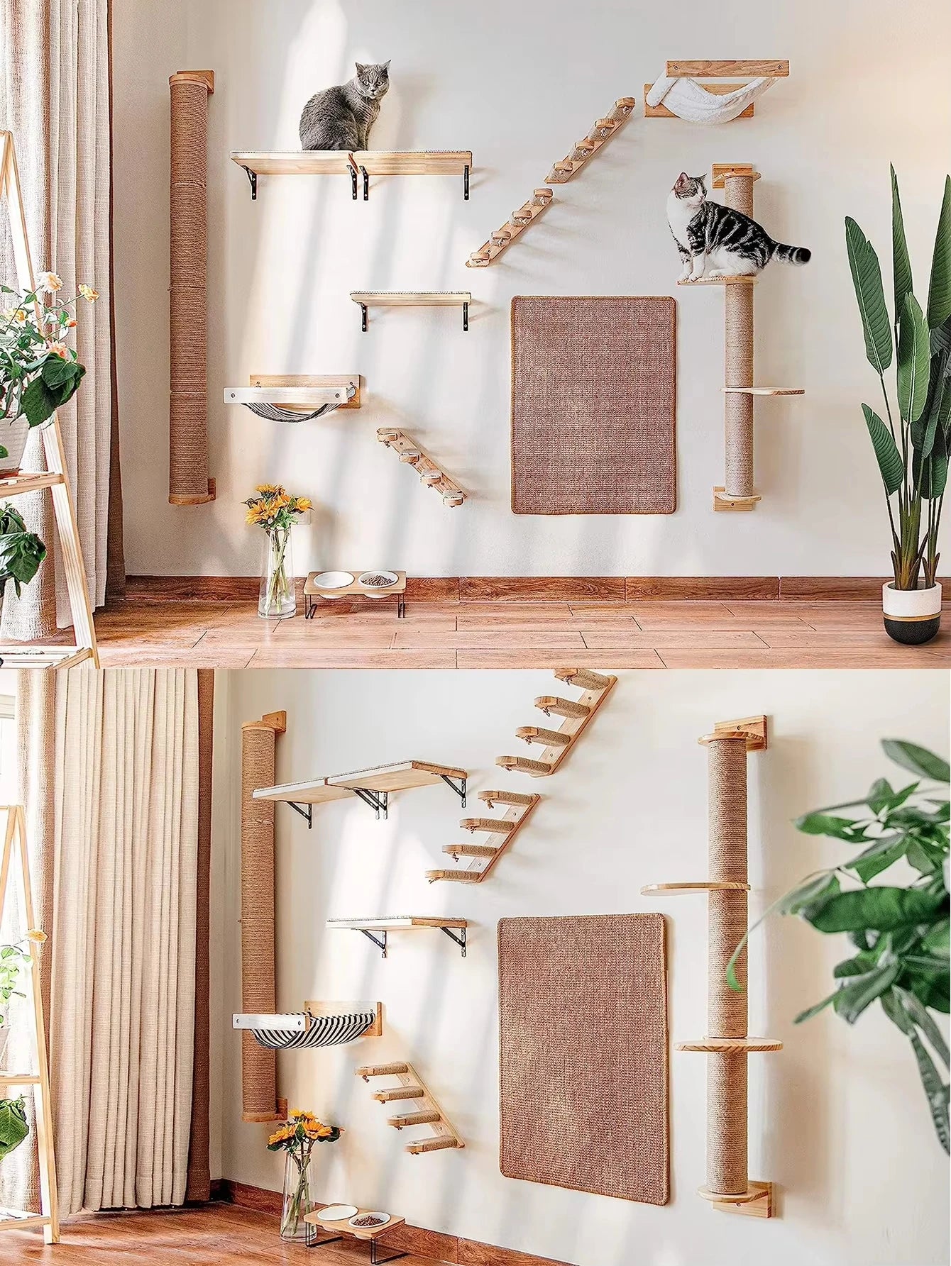 Wall Mounted Sisal Cat Tree With Scratching Posts And Hammock