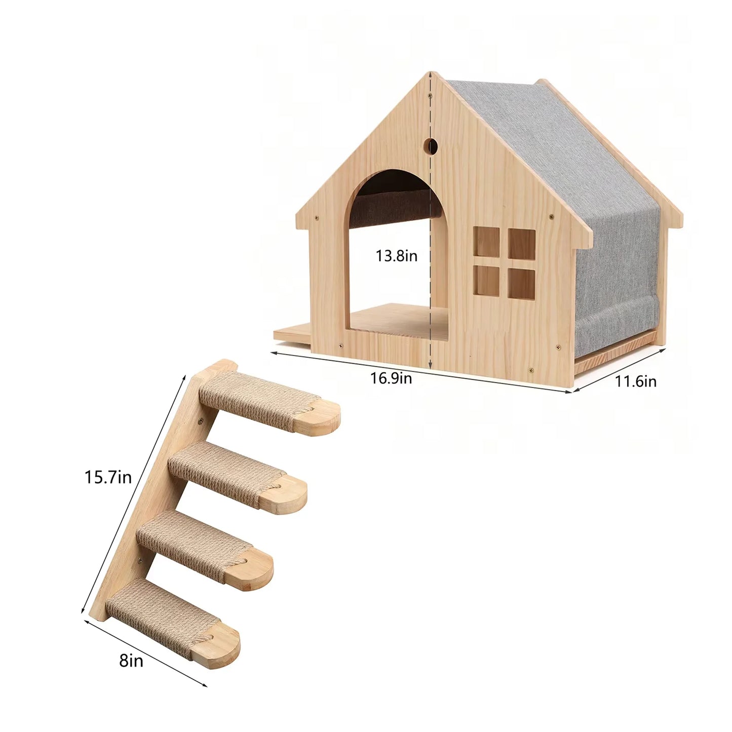 Wooden Wall Mount Cat Climbing Villa Floating Shelf