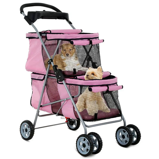 Double Pet Stroller With Cup Holder And Foldable Design