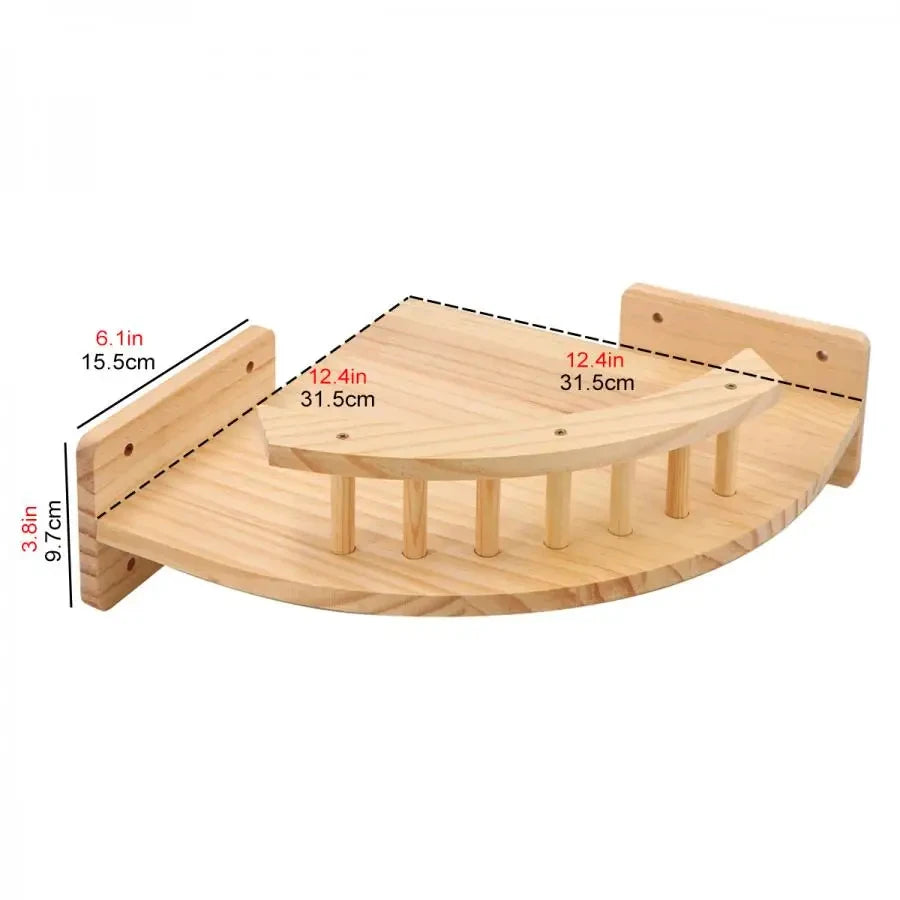 CWV Pine Wood Wall Mounted Cat Tree With Steps Hammock