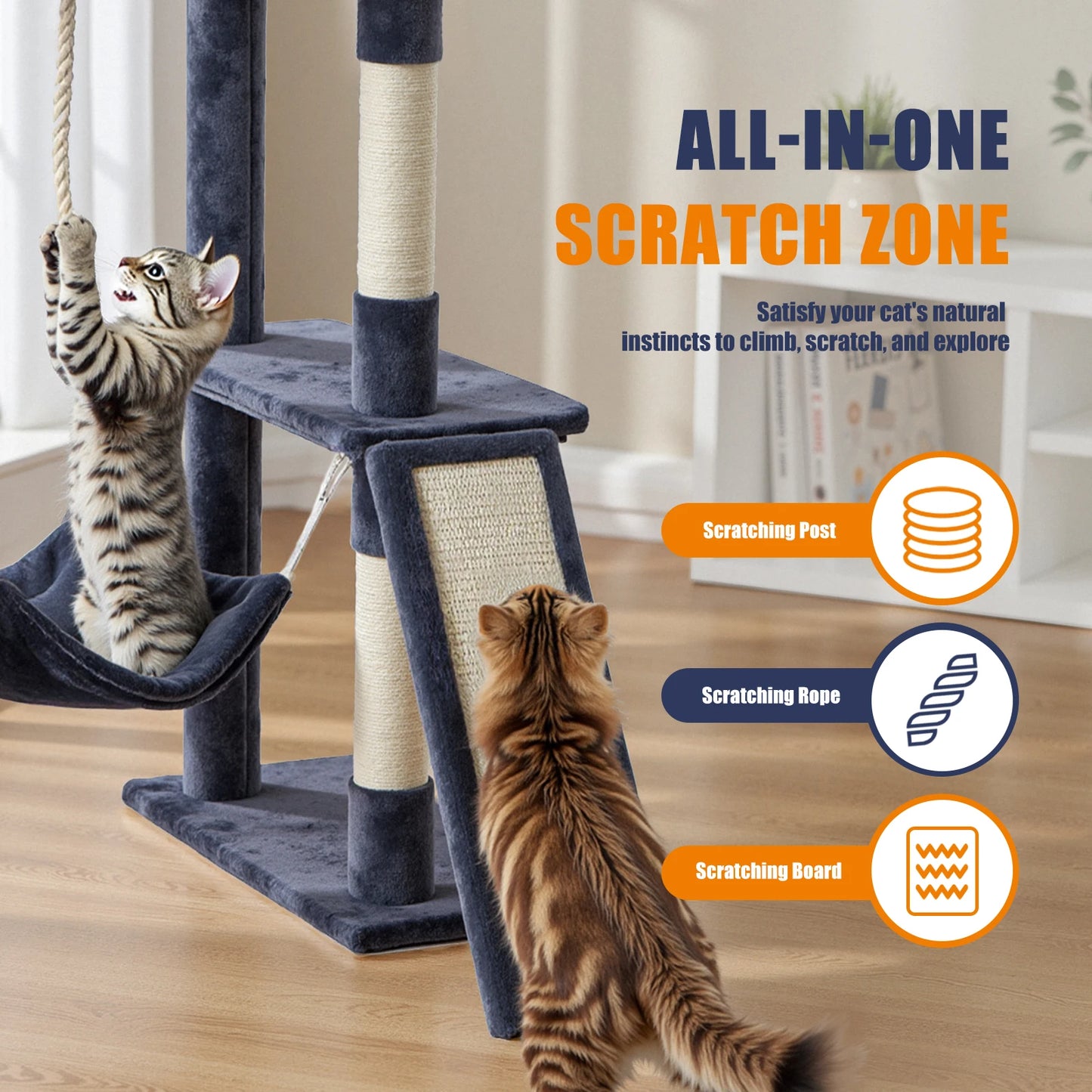 MCQ Tall Cat Climbing Tower With Cozy Hanging Ball Condo