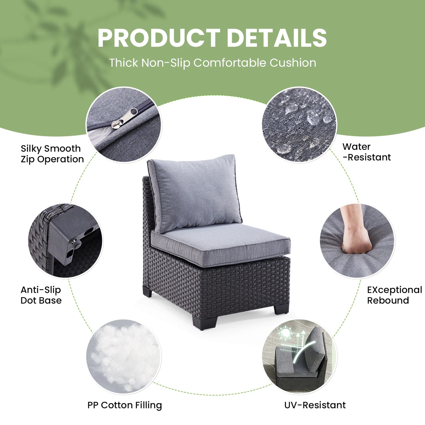 Outdoor Rattan Sectional Sofa Set With Stain Resistant Fabric Ottoman