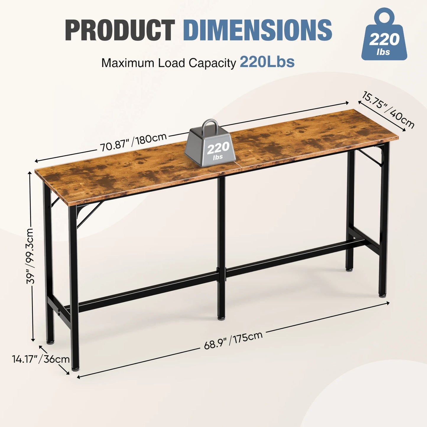 JHK Rectangular High Top Metal Bar Table For Living Room