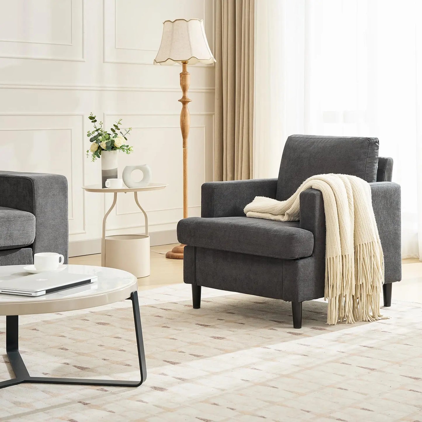 Himiss Premium Linen Upholstered Chair With Durable Solid Wood Frame
