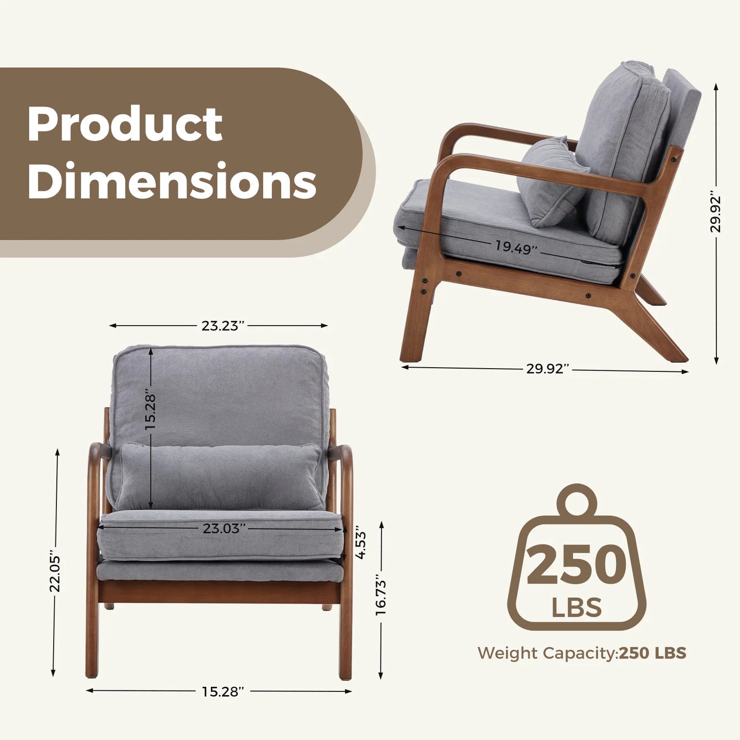 Jhk Mid Century Modern Wooden Frame Accent Lounge Chair