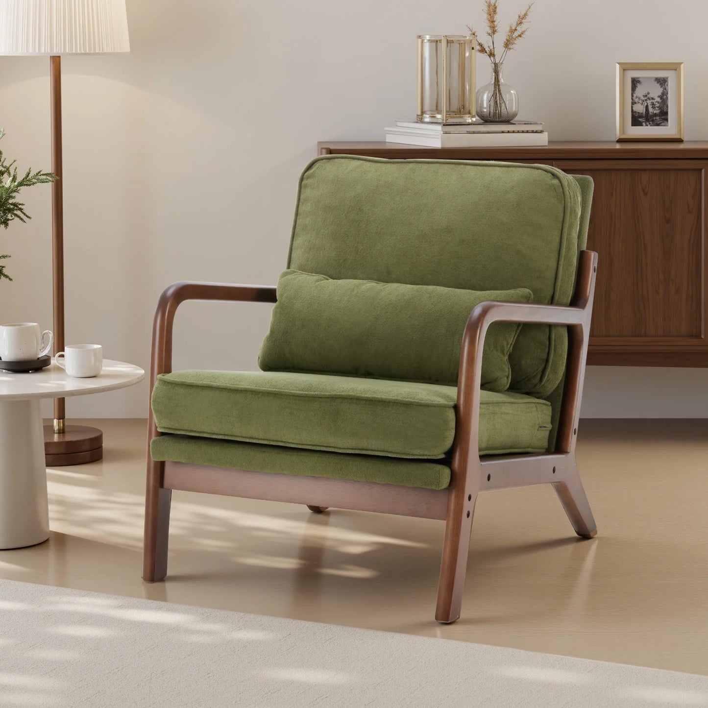 Jhk Mid Century Modern Wooden Frame Accent Lounge Chair