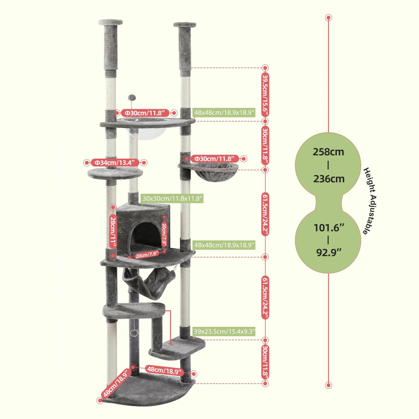 PAWZ Road Adjustable Height Floor To Ceiling Cat Tower