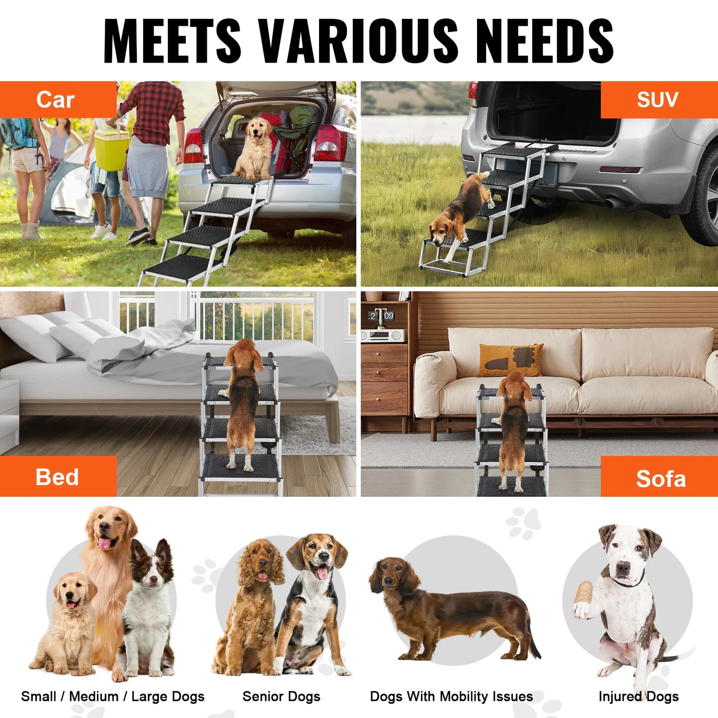 SucceBuy Folding Pet Stairs For Cars Lightweight Portable Steps