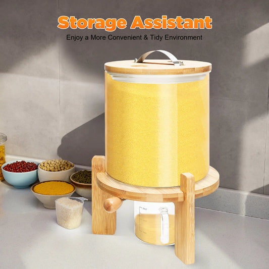 5L Clear Glass Cereal Dispenser, Cereal Storage Containers with Sealed Bamboo Lid for Rice Nuts Coffee Beans