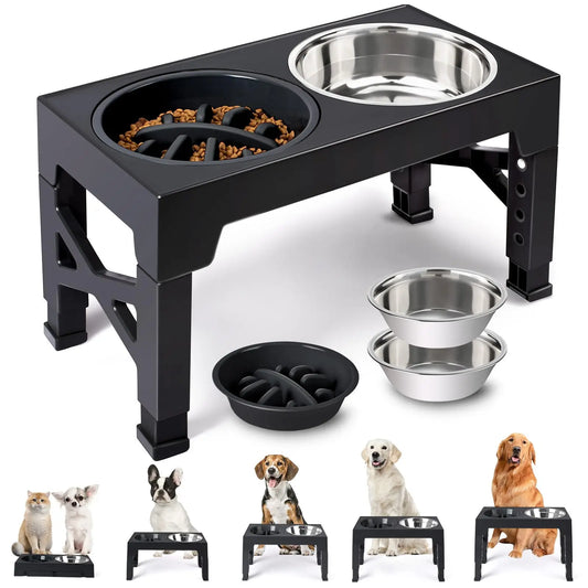 Petrael Adjustable Elevated Dog Feeder Stand Double Stainless Steel Bowls