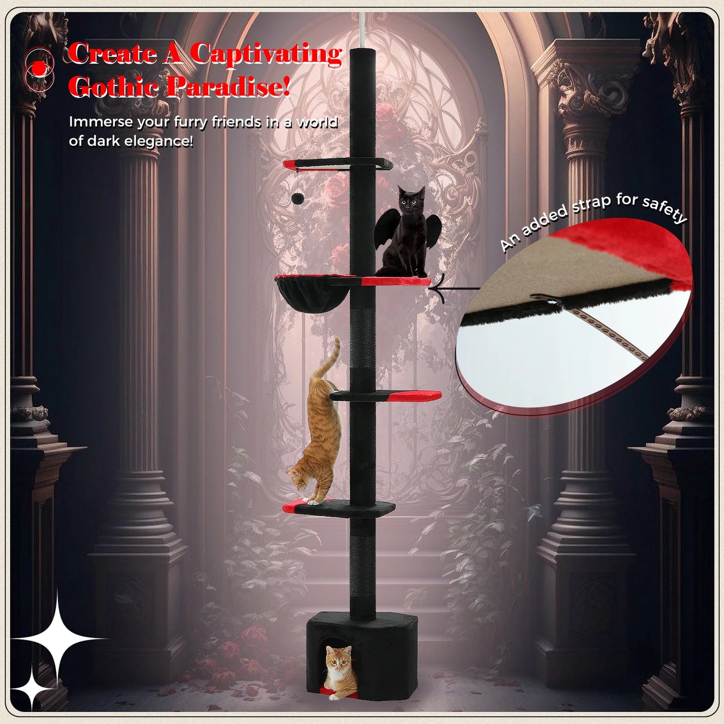 PEQULTI Adjustable Height Cat Tree Floor to Ceiling Tower
