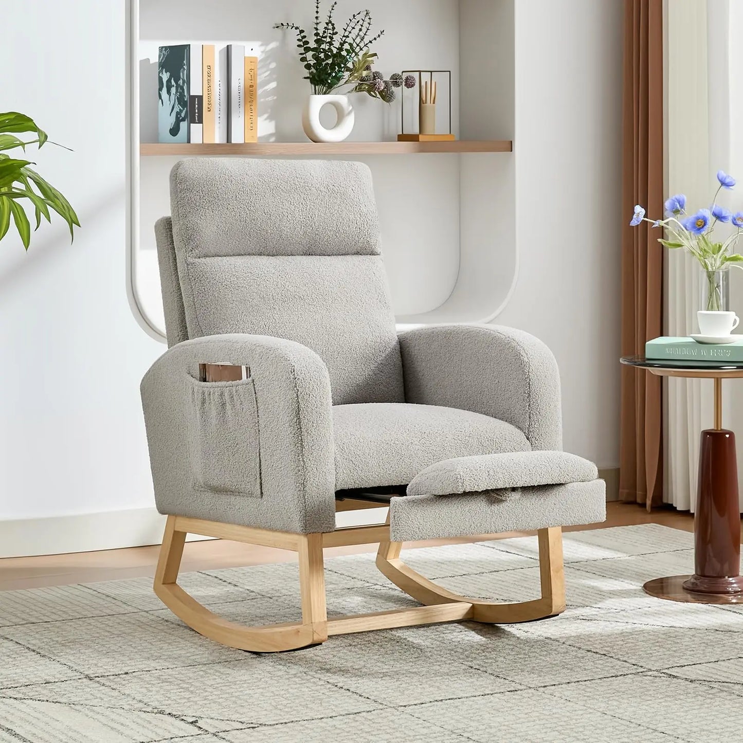 Modern Teddy Rocking Chair With Footrest For Bedroom And Nursery
