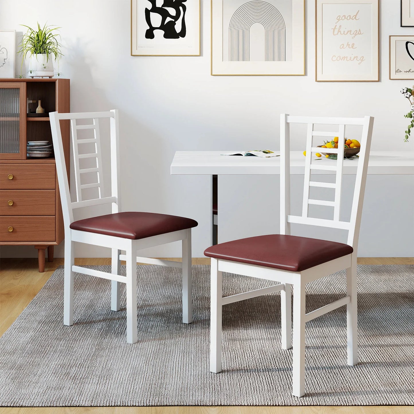 HOMASIS Rubber Wood Dining Chairs Set With Slatted Backrest