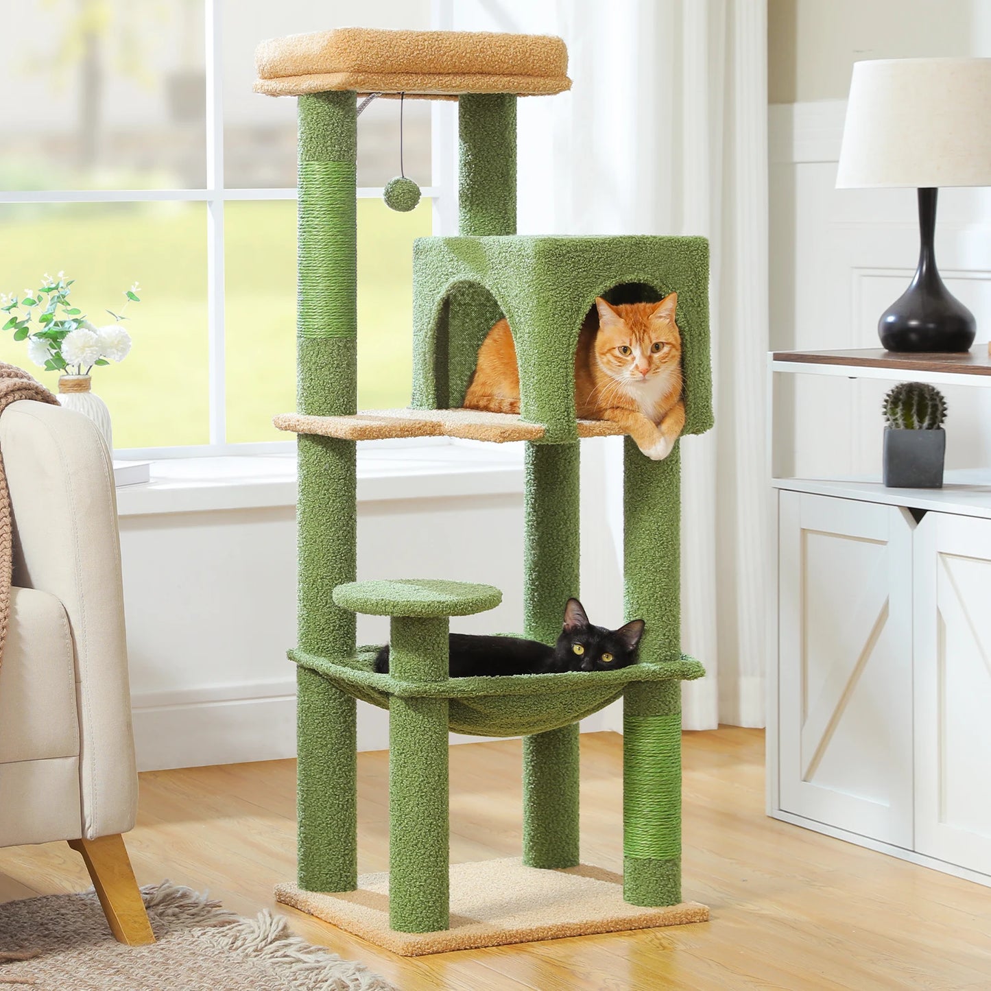 Pequlti Five Level Cat Tree With Sisal Scratcher And Hammock