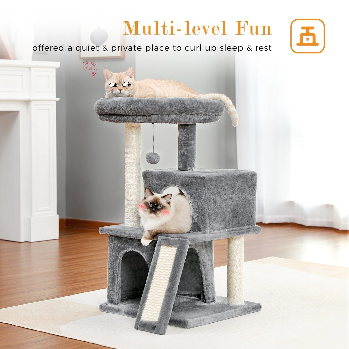 PAWZ Road Multilevel Cat Tower With Double Condo Sisal Posts