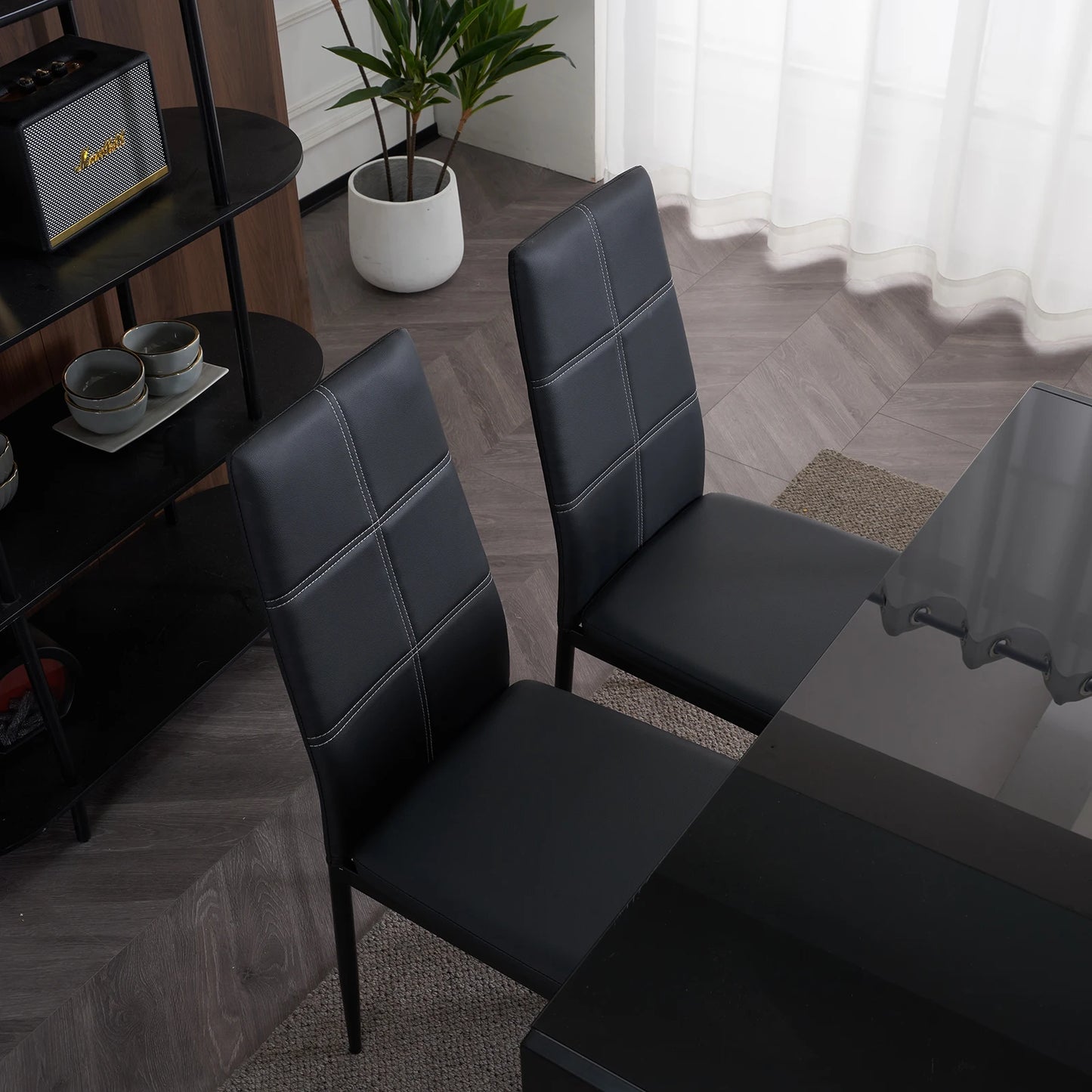 Set Of 4 Synthetic Leather Dining Chairs Modern High Backrest
