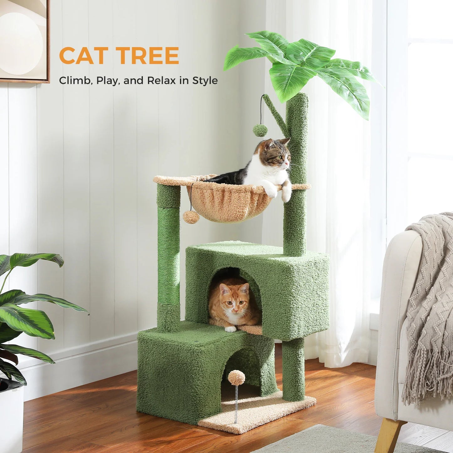PEQULTI Cactus Cat Tree With Hammock And Scratch Platform