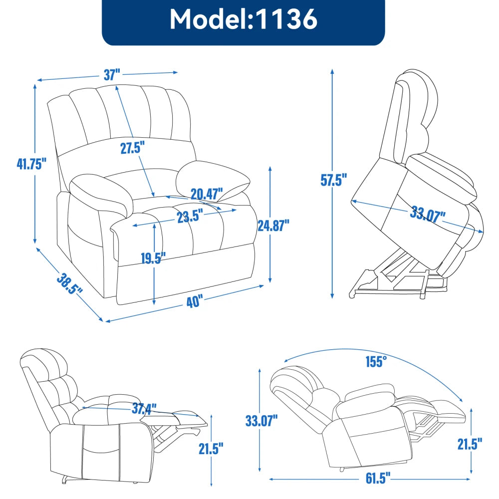 Chenille Power Lift Recliner With Vibration Massage