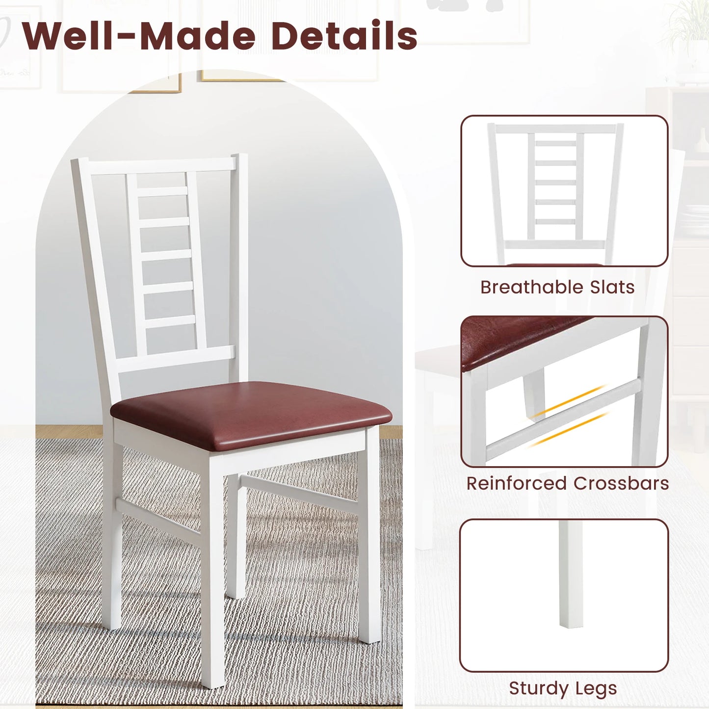 HOMASIS Rubber Wood Dining Chairs Set With Slatted Backrest