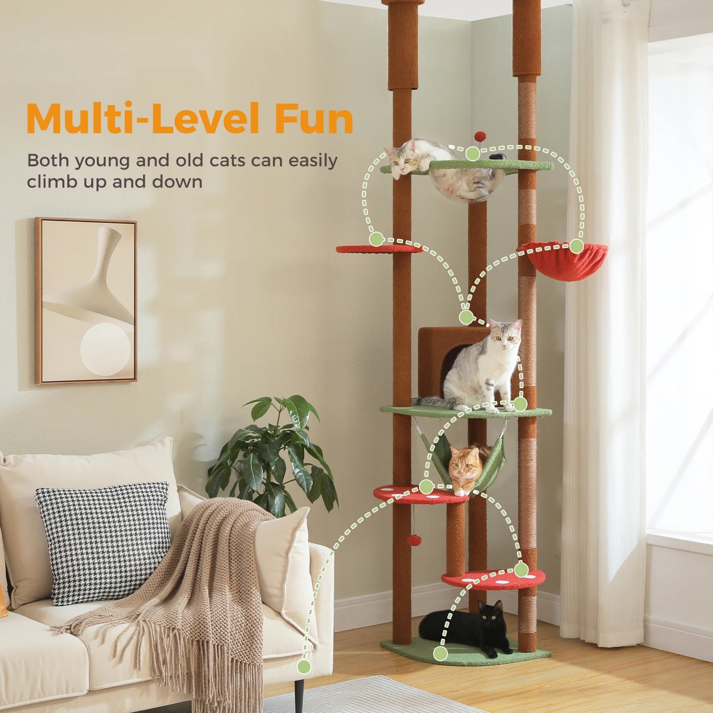 PAWZ Road Adjustable Height Floor To Ceiling Cat Tower