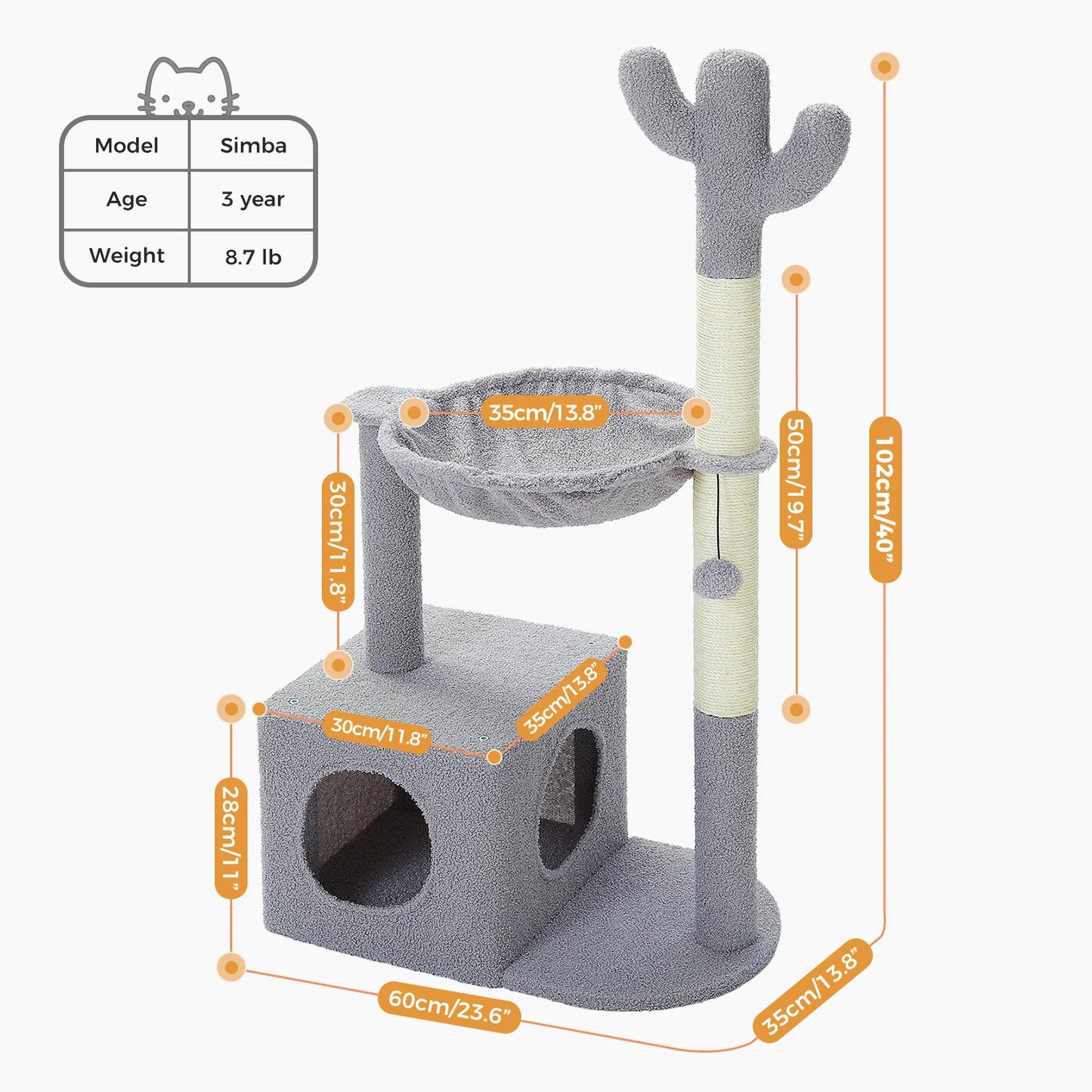 PEQULTI Cactus Cat Tree With Hammock And Scratch Platform