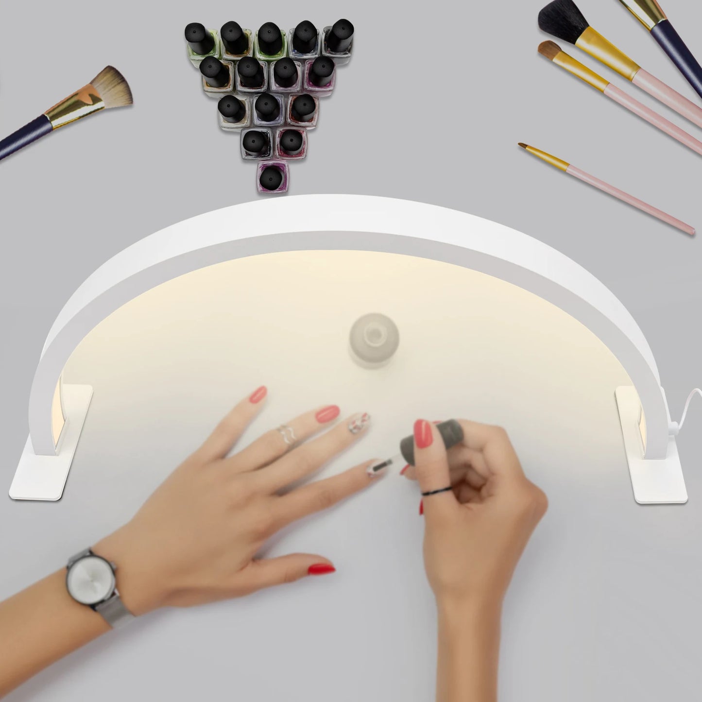 2400 Lumen LED Half Moon Light, Light with Adjust Brightness 3000k‑6000k, Half Moon Desk Lamp for Nail Art -White