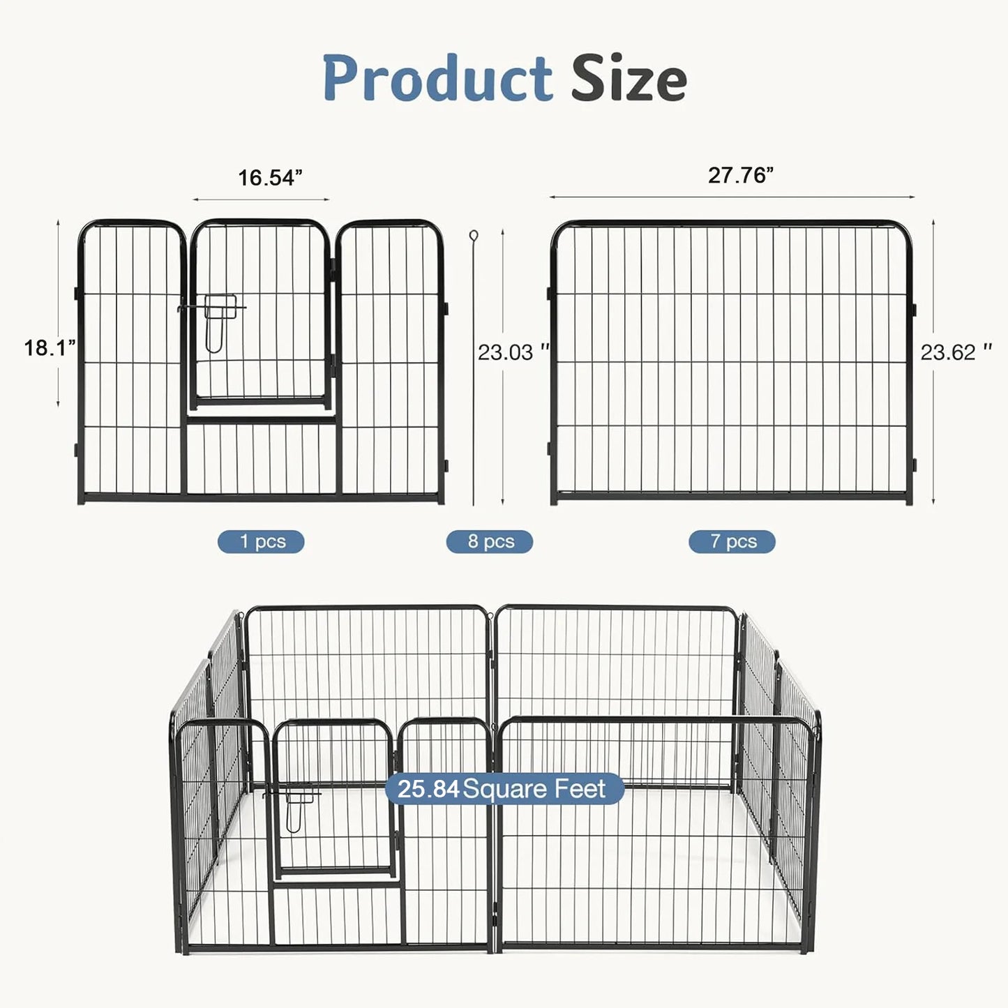 JHK Durable Metal Dog Playpen Foldable Pet Exercise Fence