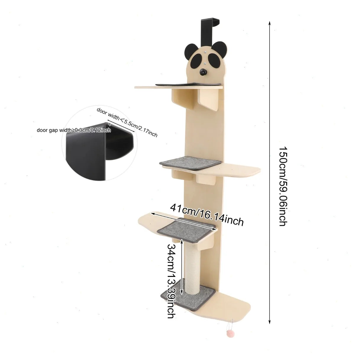 Door Hanging Cat Tree With Scratch Post And Teaser Ball