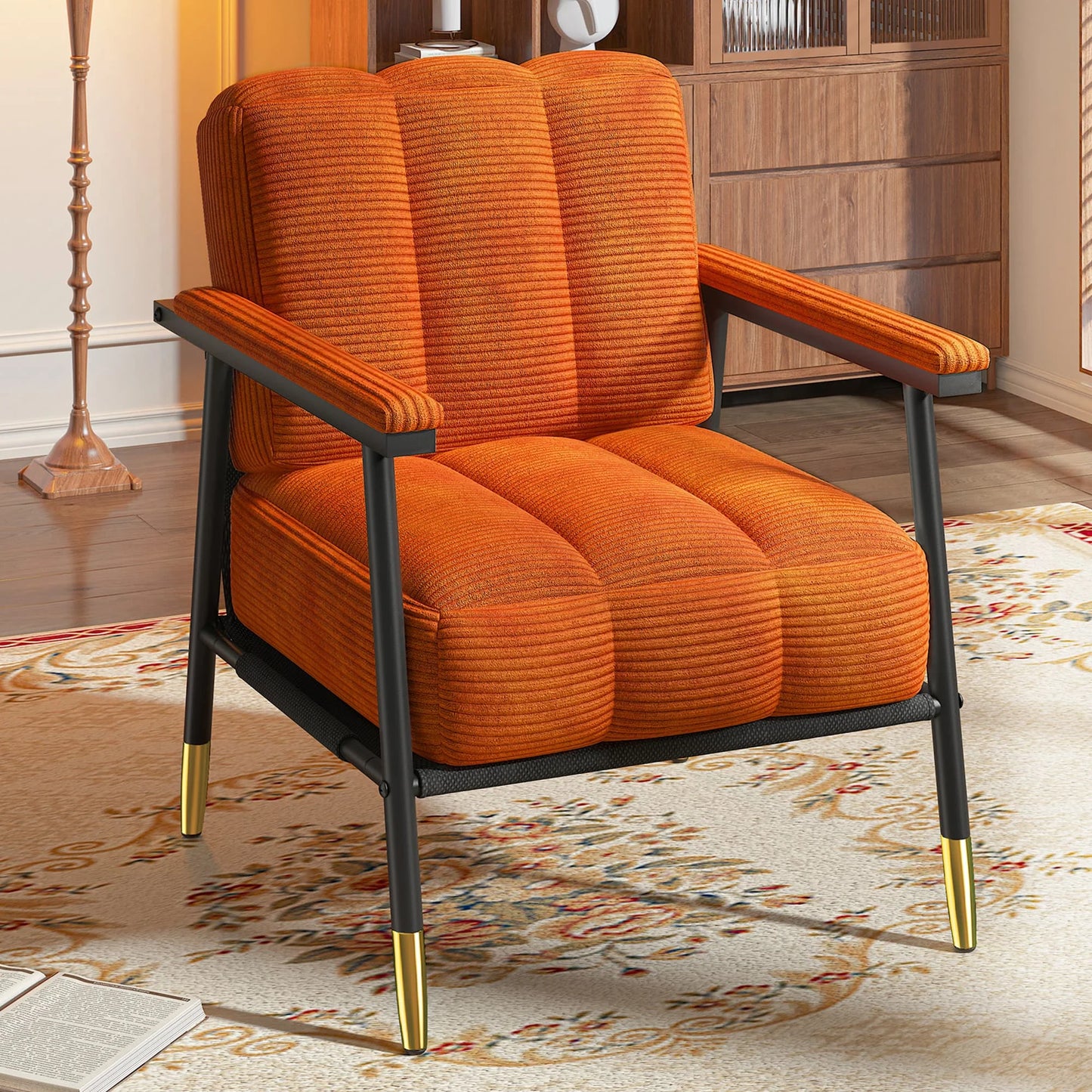 EnHomee Modern Upholstered Armchair With Thick Cushion And Metal Frame