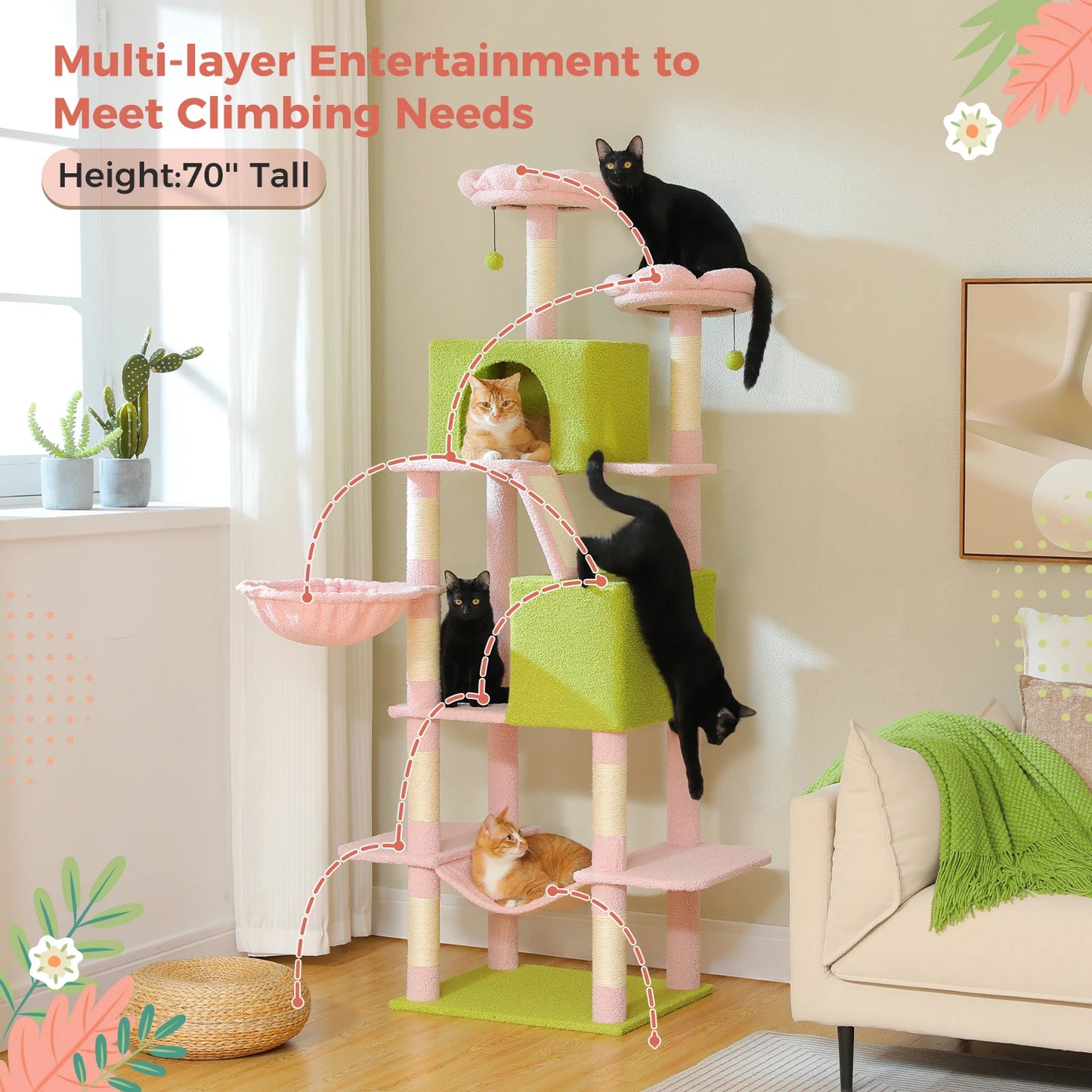 PAWZ Road Tall Cat Tree With Scratching Posts Perch