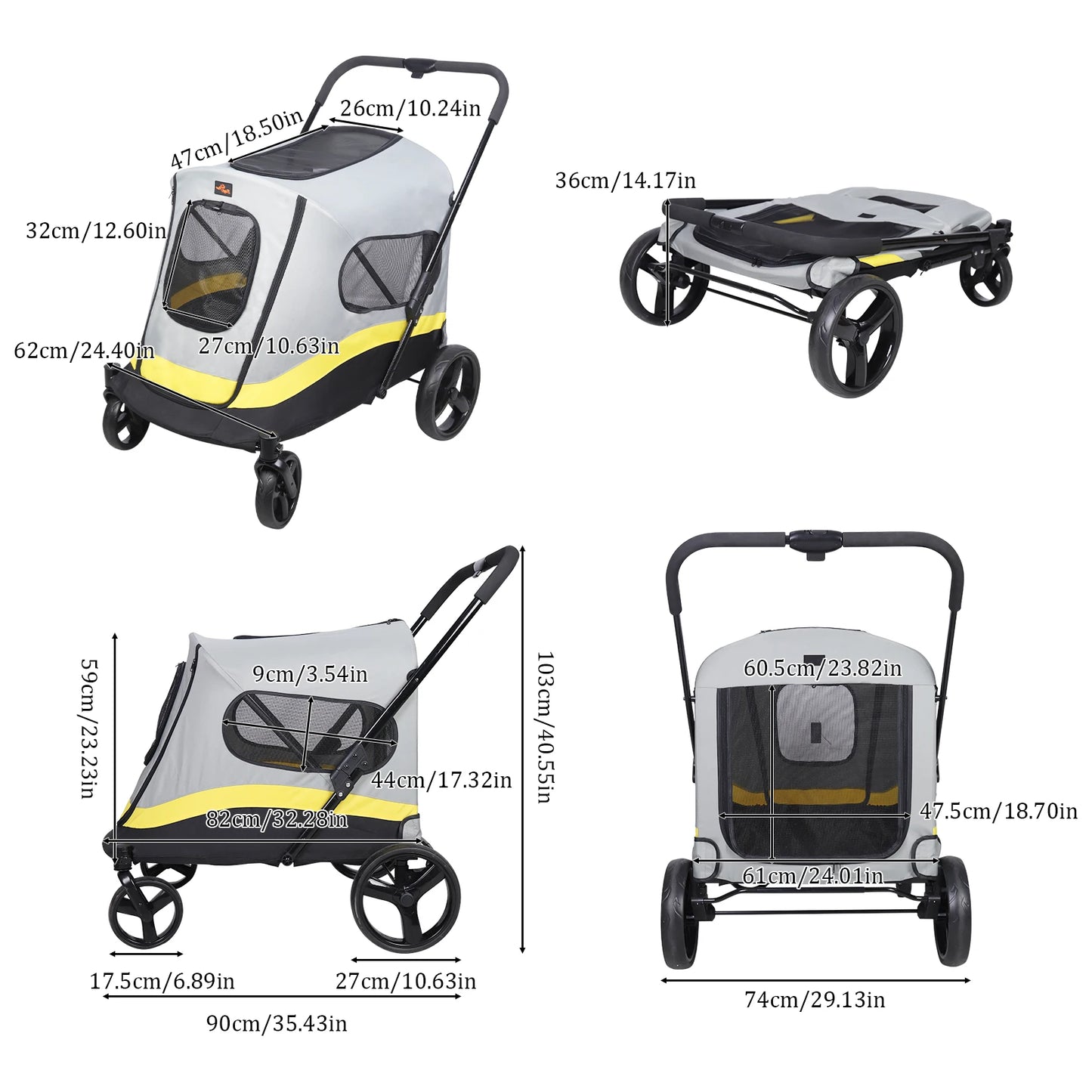 Bingopaw Portable Dog Stroller Dual Entry Wagon Cart All Terrain