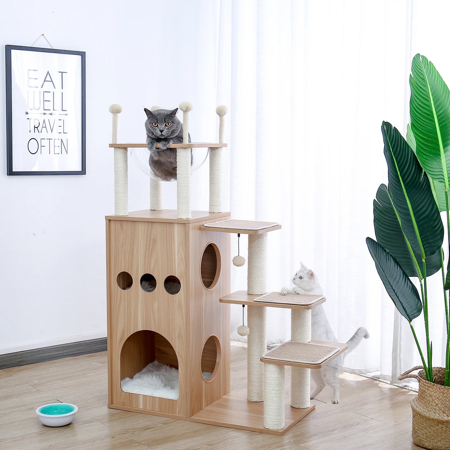PAWZ Ro Multi-Level Cat Tree Wood Tower With Scratching Posts