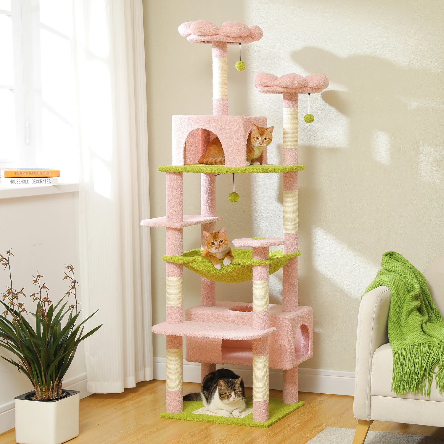 PEQULTI Five Level Cat Tree Tower With Scratching Posts Hammock