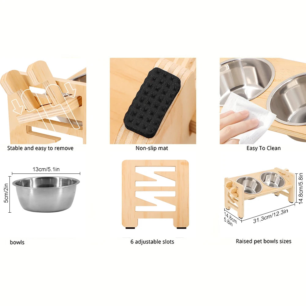 Petravel Elevated Adjustable Pet Feeder Stand With Stainless Steel Bowls